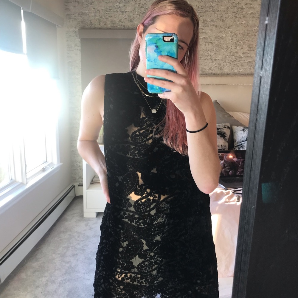 MINKPINK velvet patterned sheer shift dress